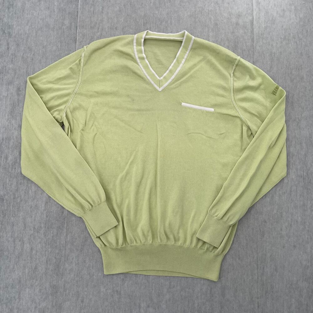 Vilebrequin Sweater Adult Large Green V Neck Pullover Long Sleeve Cotton Mens L*